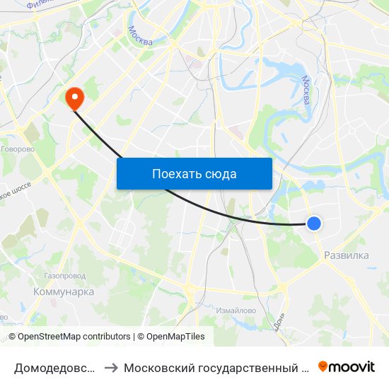 Домодедовская (Domodedovskaya) to Московский государственный институт международных отношений (МГИМО) map