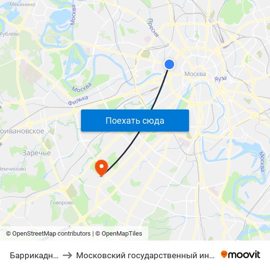 Баррикадная (Barrikadnaya) to Московский государственный институт международных отношений (МГИМО) map