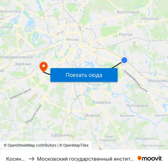 Косино (Kosino) to Московский государственный институт международных отношений (МГИМО) map