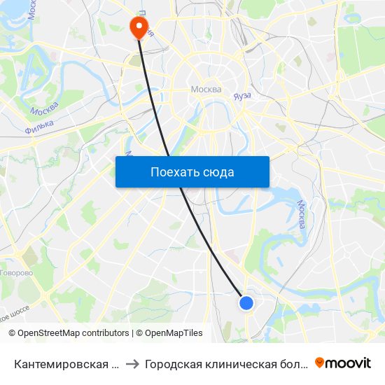 Кантемировская (Kantemirovskaya) to Городская клиническая больница имени С. П. Боткина map