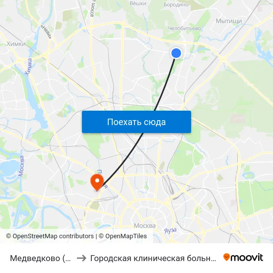 Медведково (Medvedkovo) to Городская клиническая больница имени С. П. Боткина map