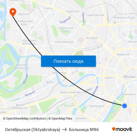 Октябрьская (Oktyabrskaya) to Больница №86 map