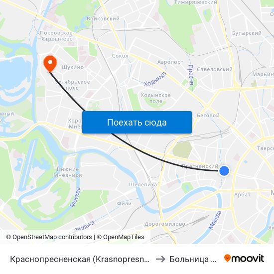 Краснопресненская (Krasnopresnenskaya) to Больница №86 map