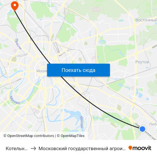 Котельники (Kotelniki) to Московский государственный агроинженерный университет имени В. П. Горячкина map