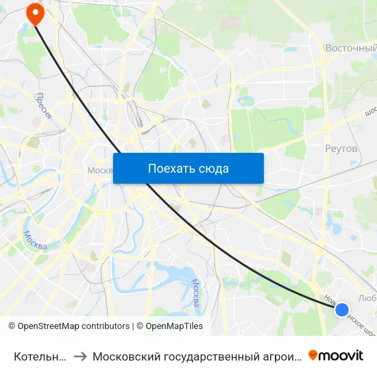 Котельники (Kotelniki) to Московский государственный агроинженерный университет имени В. П. Горячкина map