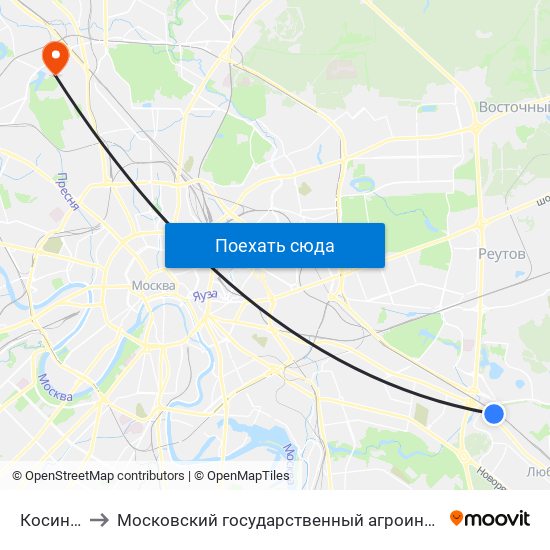 Косино (Kosino) to Московский государственный агроинженерный университет имени В. П. Горячкина map