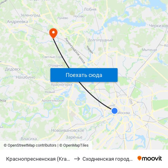 Краснопресненская (Krasnopresnenskaya) to Сходненская городская больница map