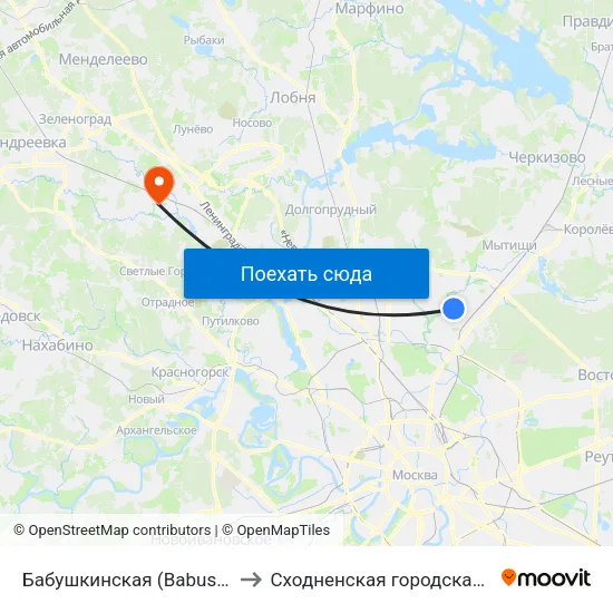 Бабушкинская (Babushkinskaya) to Сходненская городская больница map