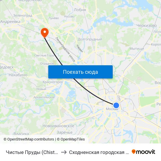 Чистые Пруды (Chistye Prudy) to Сходненская городская больница map
