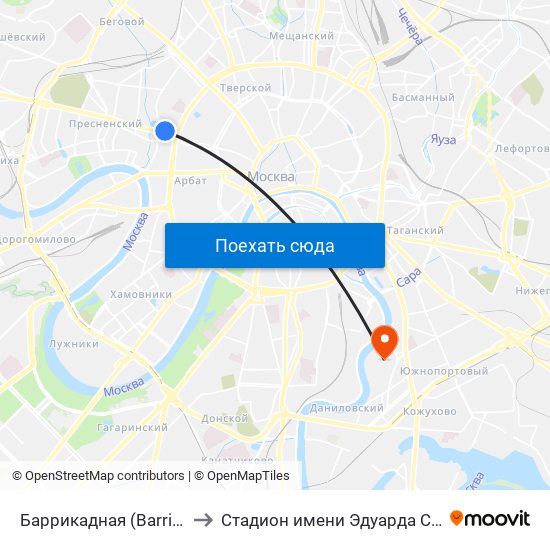 Баррикадная (Barrikadnaya) to Стадион имени Эдуарда Стрельцова map