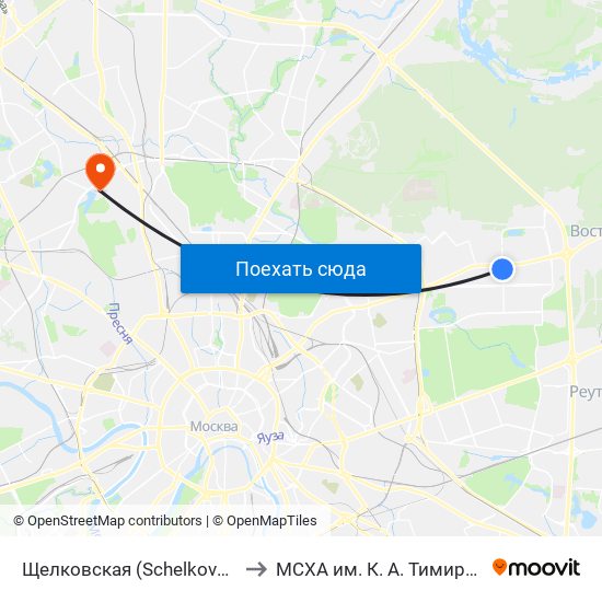 Щелковская (Schelkovskaya) to МСХА им. К. А. Тимирязева map