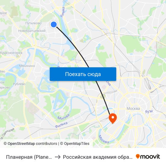 Планерная (Planernaya) to Российская академия образования map