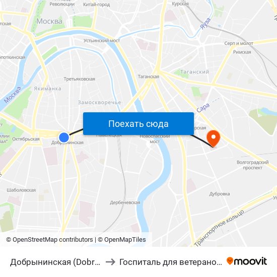 Добрынинская (Dobryninskaya) to Госпиталь для ветеранов войн №1 map