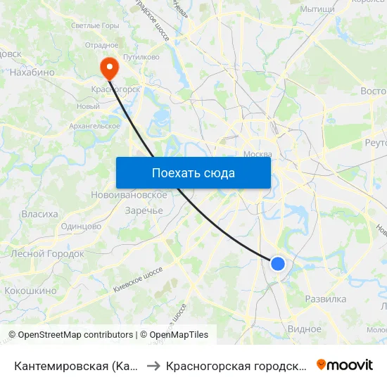 Кантемировская (Kantemirovskaya) to Красногорская городская больница №3 map