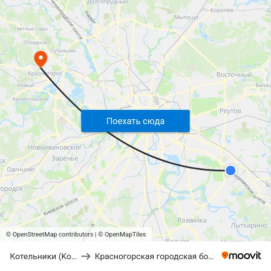 Котельники (Kotelniki) to Красногорская городская больница №3 map