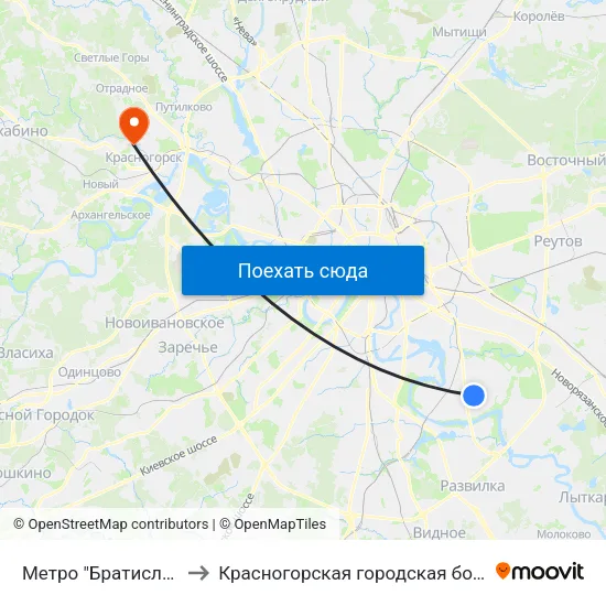 Метро "Братиславская" to Красногорская городская больница №3 map