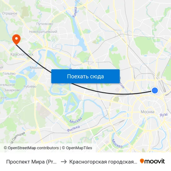 Проспект Мира (Prospekt Mira) to Красногорская городская больница №3 map