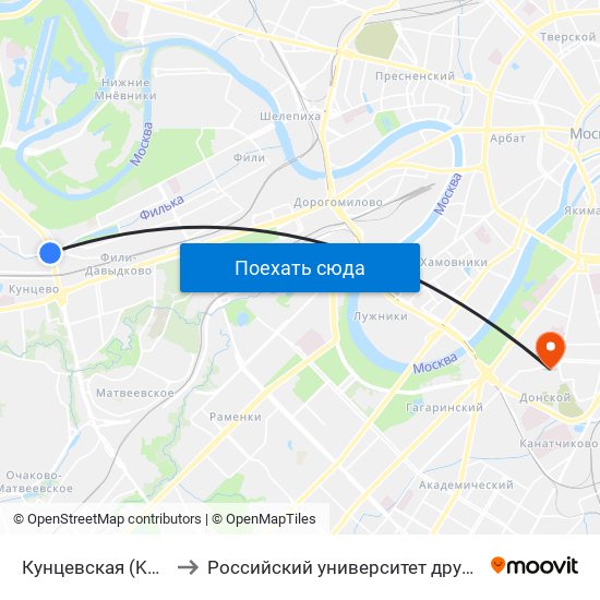 Кунцевская (Kuntsevskaya) to Российский университет дружбы народов (РУДН) map