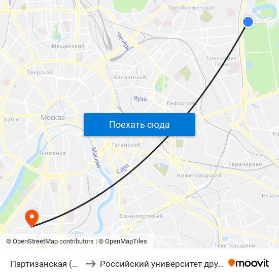 Партизанская (Partizanskaya) to Российский университет дружбы народов (РУДН) map