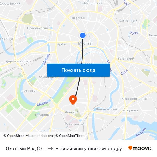 Охотный Ряд (Okhotny Ryad) to Российский университет дружбы народов (РУДН) map