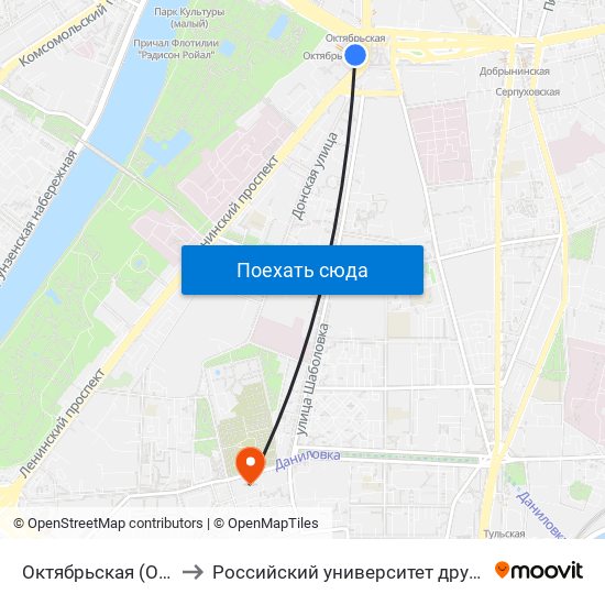 Октябрьская (Oktyabrskaya) to Российский университет дружбы народов (РУДН) map