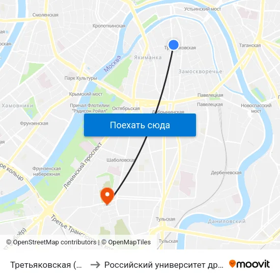 Третьяковская (Tretyakovskaya) to Российский университет дружбы народов (РУДН) map