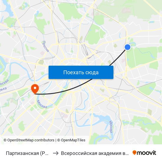 Партизанская (Partizanskaya) to Всероссийская академия внешней торговли map