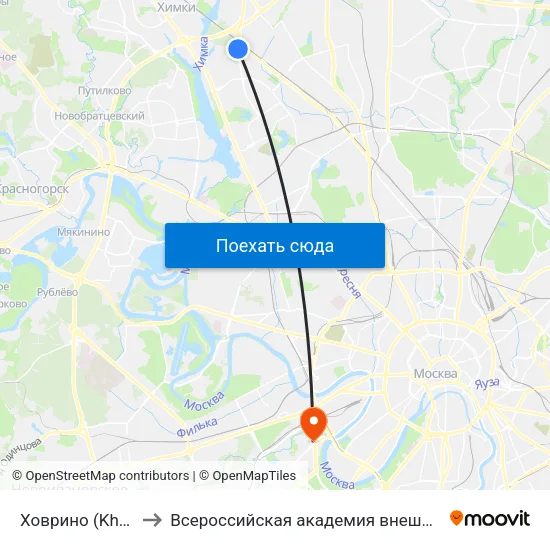 Ховрино (Khovrino) to Всероссийская академия внешней торговли map