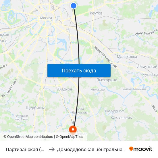 Партизанская (Partizanskaya) to Домодедовская центральная районная больница map