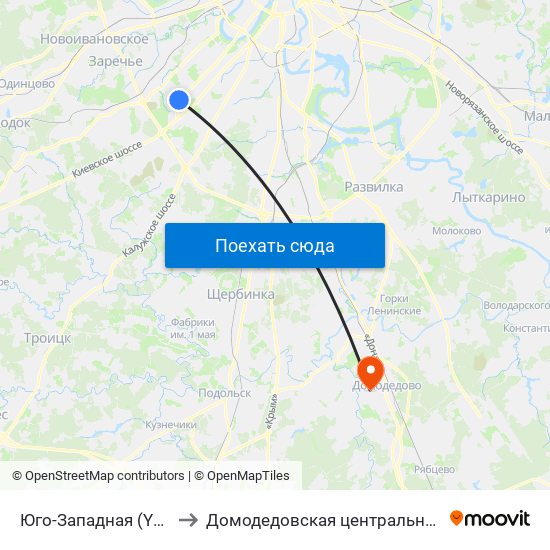 Юго-Западная (Yugo-Zapadnaya) to Домодедовская центральная районная больница map