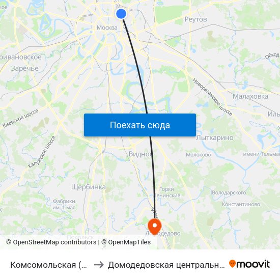 Комсомольская (Komsomolskaya) to Домодедовская центральная районная больница map