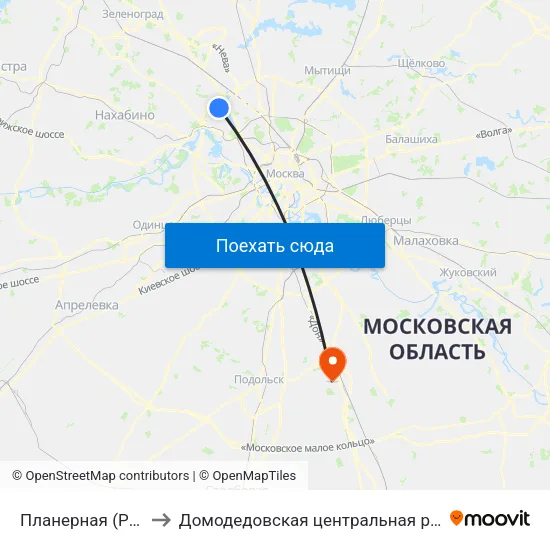 Планерная (Planernaya) to Домодедовская центральная районная больница map