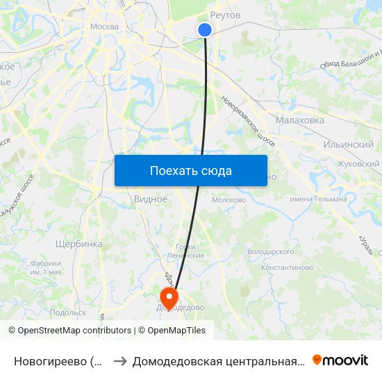Новогиреево (Novogireevo) to Домодедовская центральная районная больница map
