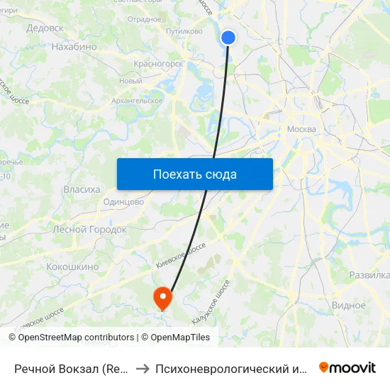 Речной Вокзал (Rechnoy Vokzal) to Психоневрологический интернат №5 ДСЗН map