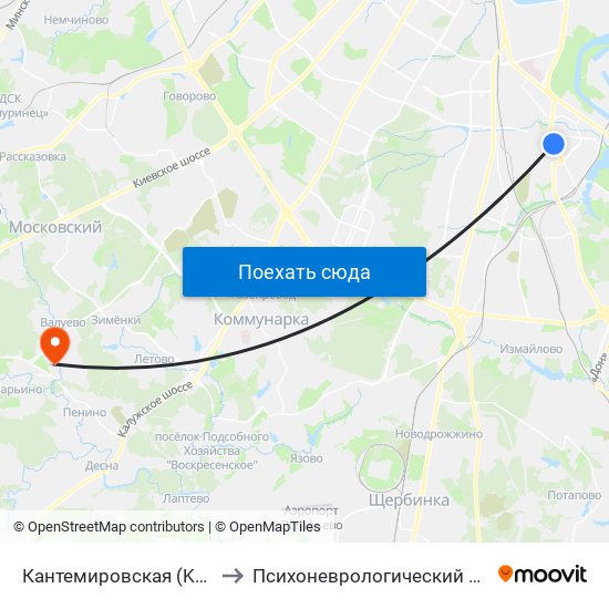Кантемировская (Kantemirovskaya) to Психоневрологический интернат №5 ДСЗН map