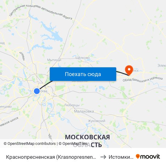 Краснопресненская (Krasnopresnenskaya) to Истомкино map