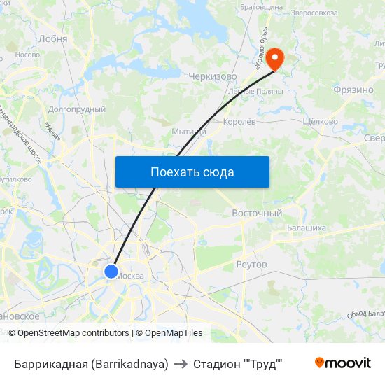 Баррикадная (Barrikadnaya) to Стадион ""Труд"" map