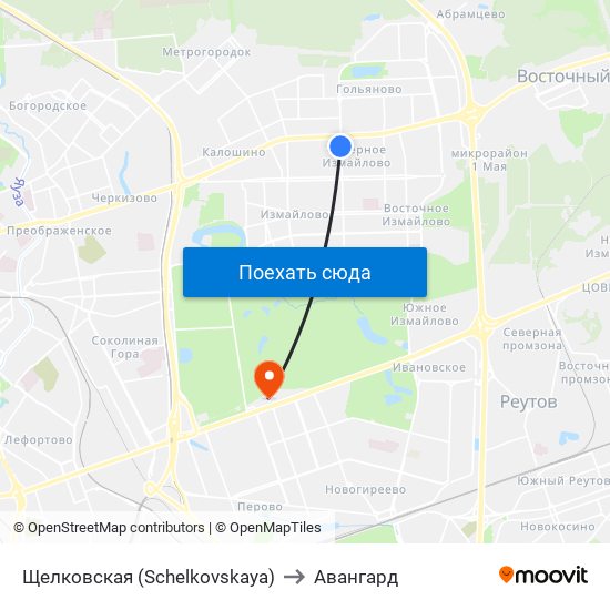 Щелковская (Schelkovskaya) to Авангард map