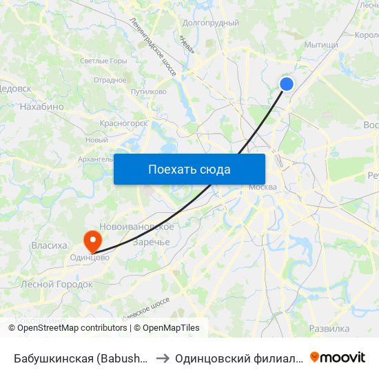 Бабушкинская (Babushkinskaya) to Одинцовский филиал МГИМО map