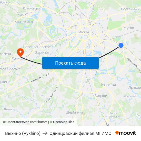 Выхино (Vykhino) to Одинцовский филиал МГИМО map