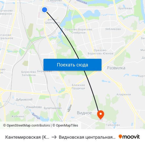 Кантемировская (Kantemirovskaya) to Видновская центральная районная больница map