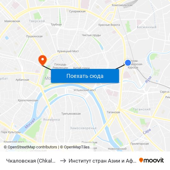 Чкаловская (Chkalovskaya) to Институт стран Азии и Африки МГУ map