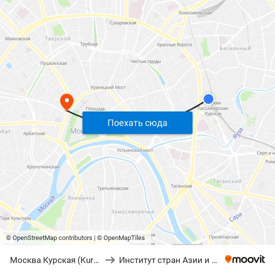 Москва Курская (Kursky Station) to Институт стран Азии и Африки МГУ map