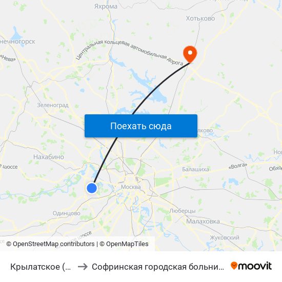 Крылатское (Krylatskoe) to Софринская городская больница им. Семашко Н.А. map
