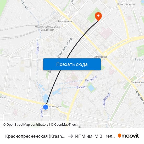 Краснопресненская (Krasnopresnenskaya) to ИПМ им. М.В. Келдыша РАН map