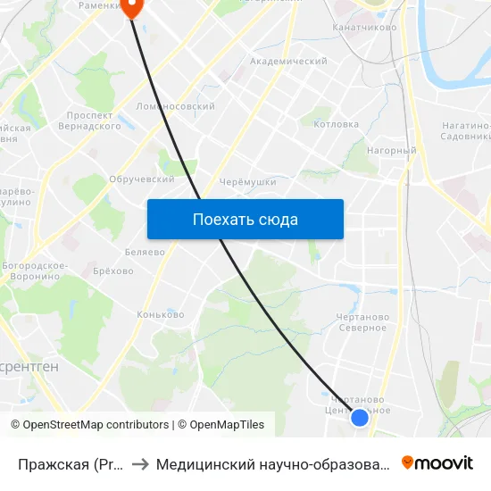 Пражская (Prazhskaya) to Медицинский научно-образовательный центр МГУ map