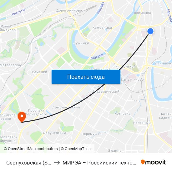 Серпуховская (Serpukhovskaya) to МИРЭА – Российский технологический университет map