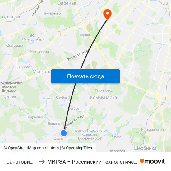 Санаторий Десна to МИРЭА – Российский технологический университет map