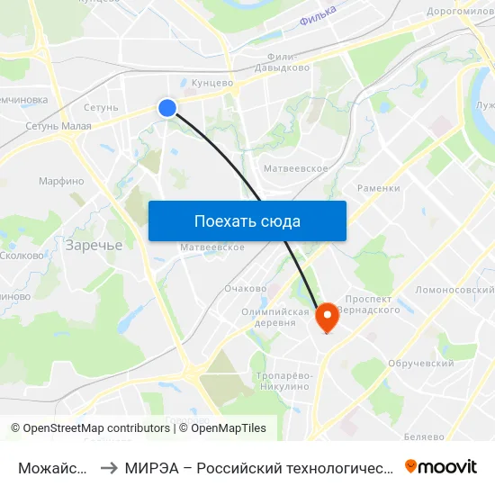 Можайское ш. to МИРЭА – Российский технологический университет map