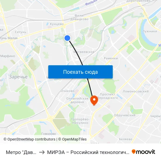 Метро "Давыдково" to МИРЭА – Российский технологический университет map
